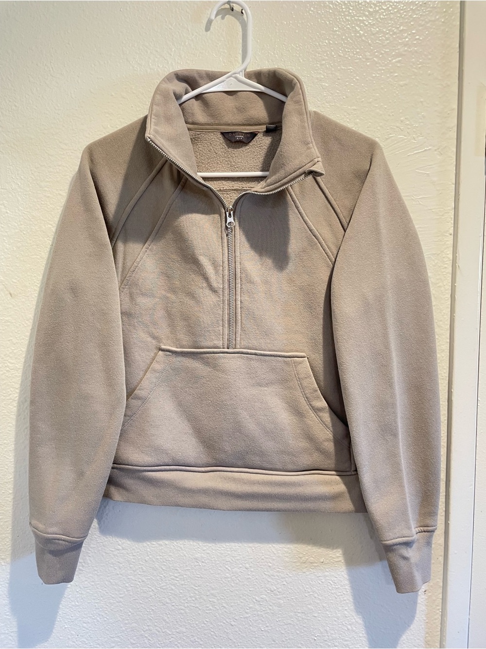 🤍 Danskin Vanilla Tan Mixed Rib Half-Zip Pullover Small ✨ Thumbholes